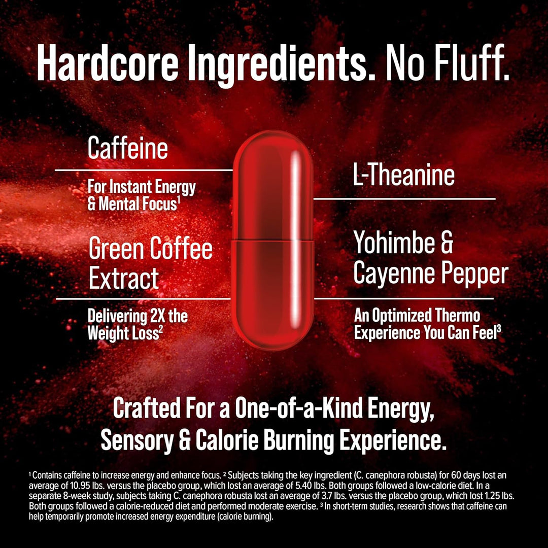 Hydroxycut Hardcore Thermogenic Energy & Focus Capsules – 60 Rapid-Release Capsules