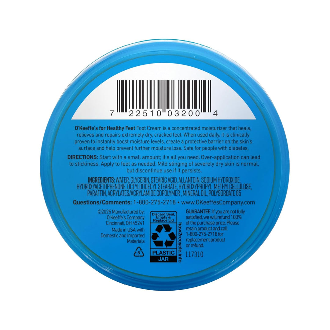 Blue container lid with text and barcode on a white background