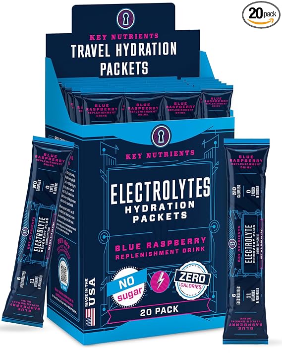 KEY NUTRIENTS Electrolyte Powder Packets –  Hydration Drink Mix, No Sugar, Zero Calories (20 Pack)