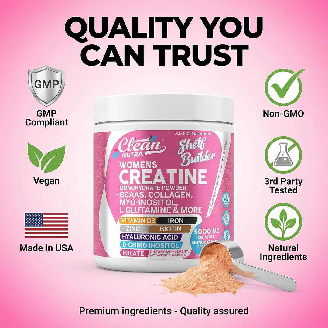 Clean Nutra Creatine for Women – Creatine Monohydrate + BCAA, Collagen, Biotin, Myo-Inositol Blend, Tropical Orange