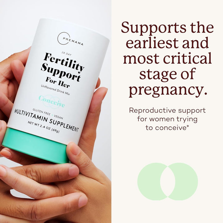 Premama Fertility Support for Women – Multivitamin Powder with Folate & Myo-Inositol, Unflavored, 28 Packets