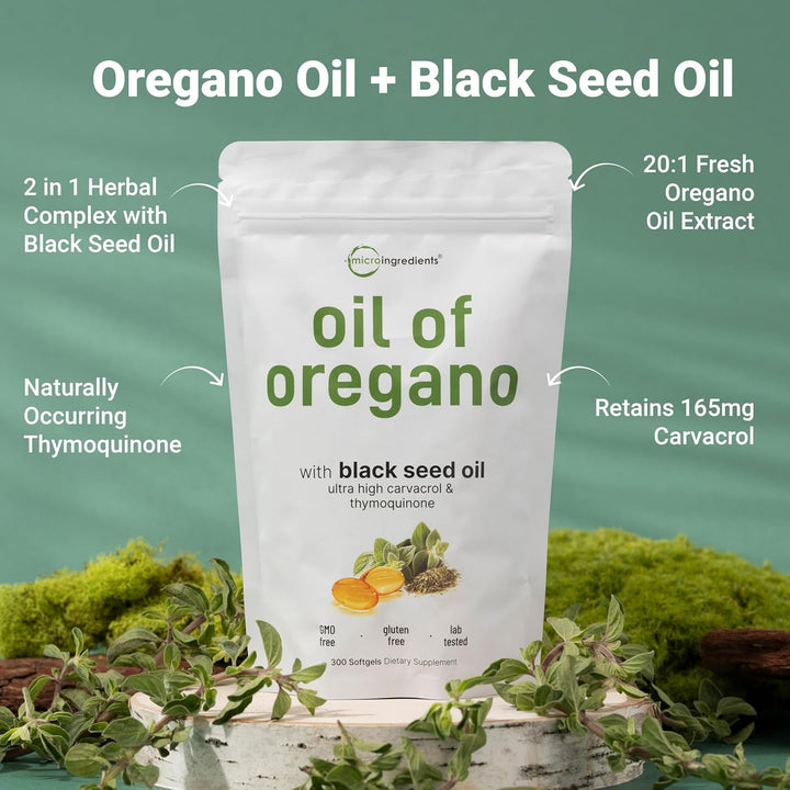 Micro Ingredients Oil of Oregano & Black Seed Oil Softgels | Plant-Based