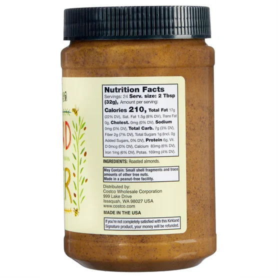 Kirkland Signature Creamy Almond Butter 27 oz – Roasted Almond Spread, Gluten Free, Kosher