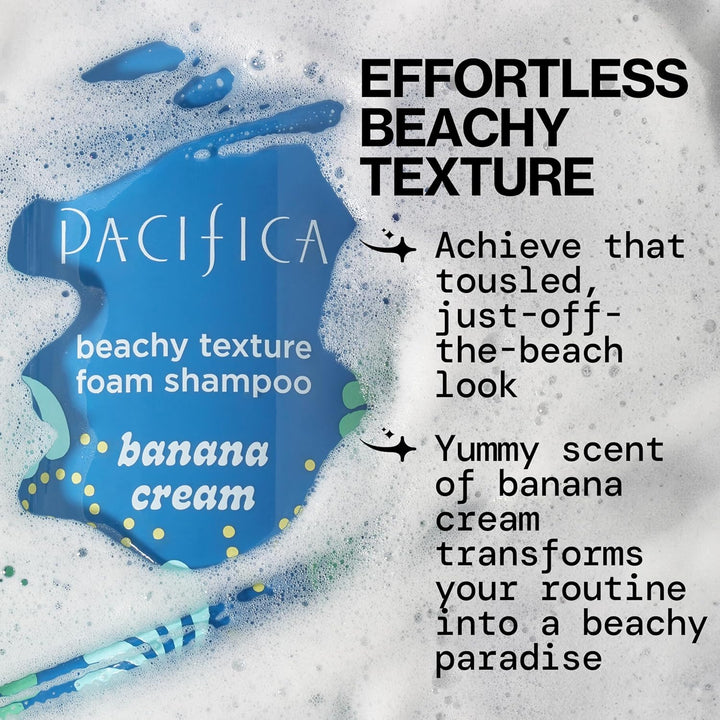 Pacifica Banana Cream Beachy Texture Foam Shampoo – Volumizing & Texturizing Shampoo for Tousled, Soft Waves – Sulfate-Free, Vegan, Cruelty-Free – 8 fl oz