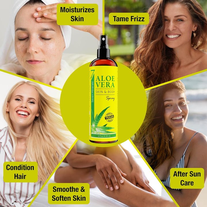 Seven Minerals 99% Pure Organic Aloe Vera Spray for Body and Hair, 12 fl oz