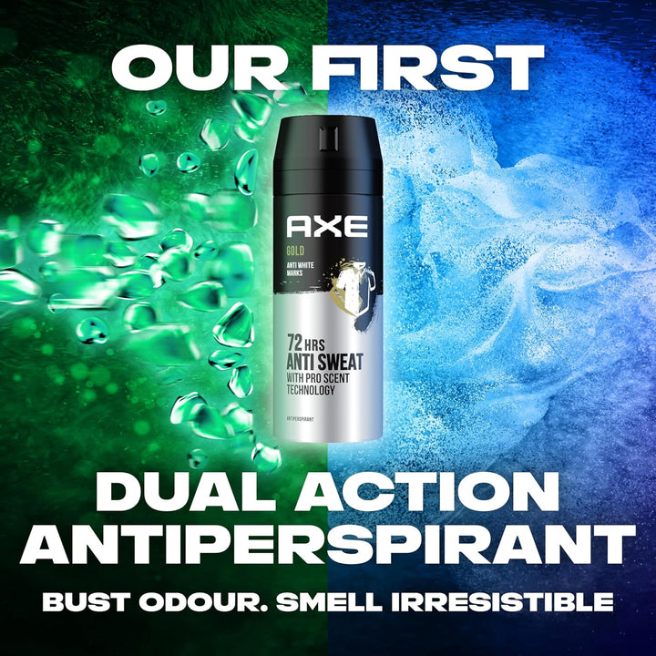 Axe Men Antiperspirant Deodorant Spray, Gold, 150 ml – 72H Odour & Sweat Protection, Anti-Marks