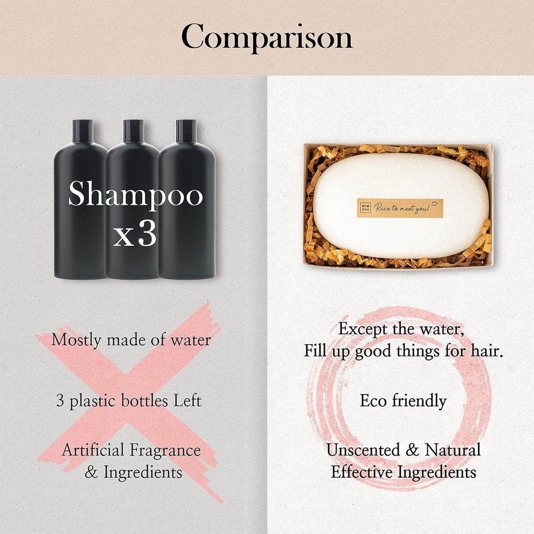 Mimosu Rice Water Shampoo Bar – 2-in-1 Shampoo & Conditioner, Solid Hair Care Bar 5oz, pH Balanced, Unscented, For Oily Hair