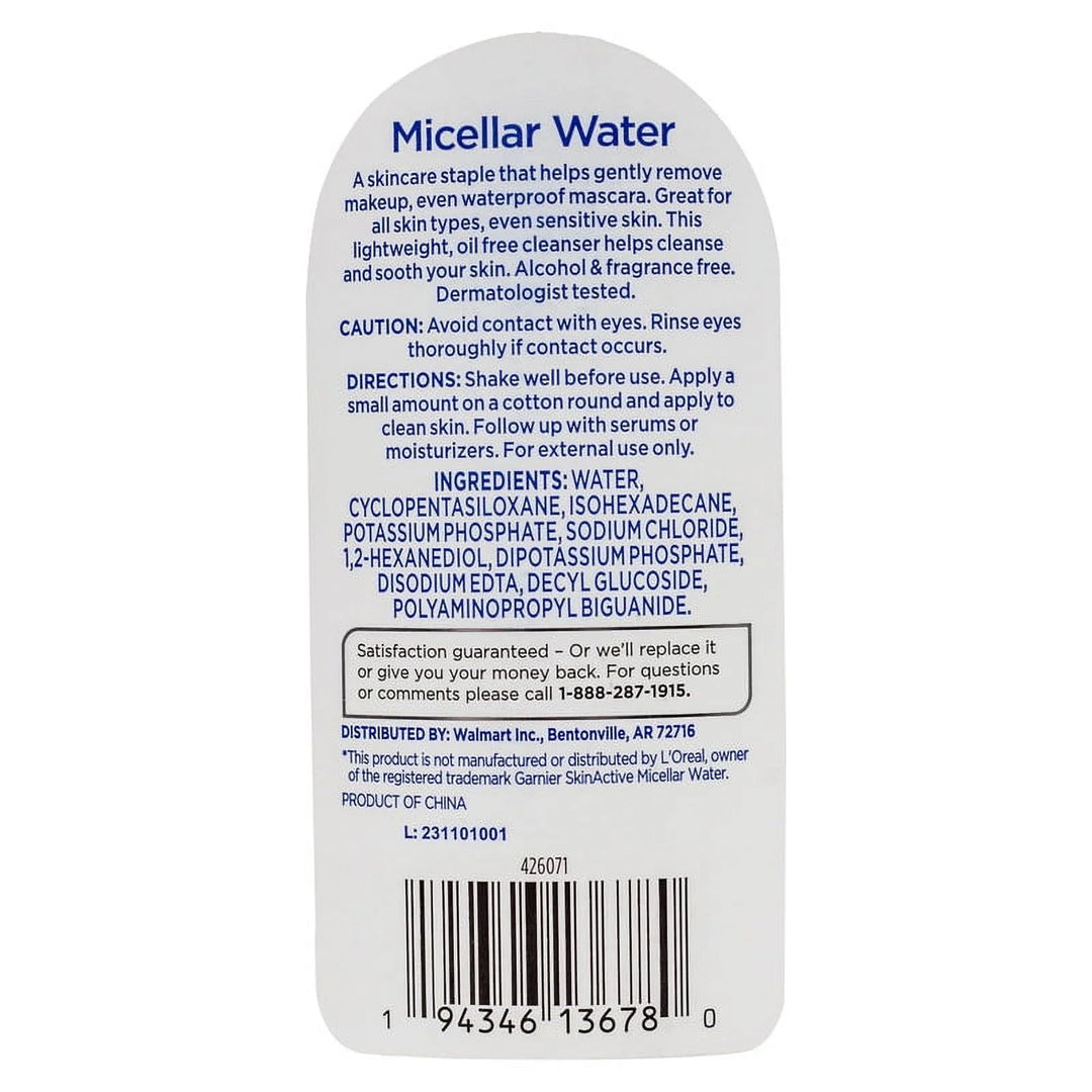 Equate Beauty Micellar Cleansing Water – Gentle Makeup Remover, Fragrance Free, 13.5 fl oz