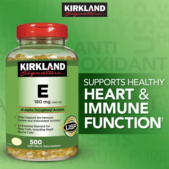 Kirkland Signature Vitamin E 180mg (400 IU), Antioxidant Support, 500 Softgels