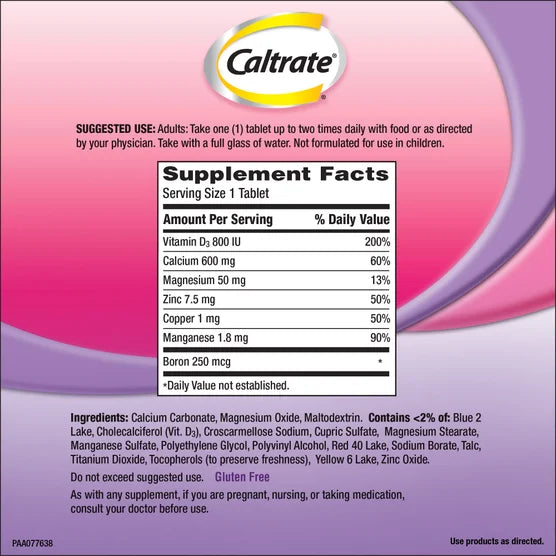 Caltrate Bone Health Advanced Calcium 600+D3 Plus Minerals (320 Tablets Bottle)