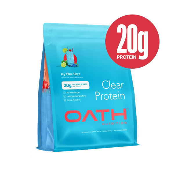 Oath Nutrition Clear Protein Powder – Icy Blue Raspberry, Whey Isolate, Gluten-Free, 18 Servings