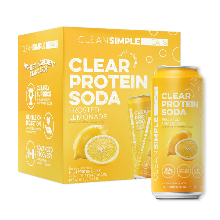Clean Simple Eats Clear Protein Soda  – 4 Pack, 16 fl oz (473 ml) Cans