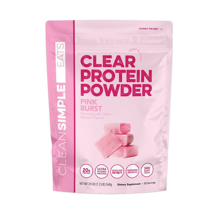 Clean Simple Eats Clear Protein Powder Pink Burst – Strawberry Flavor Whey Isolate, 20oz (20 Servings)