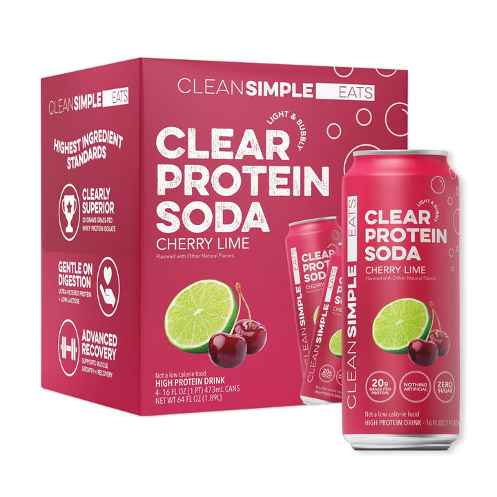 Clean Simple Eats Clear Protein Soda  – 4 Pack, 16 fl oz (473 ml) Cans