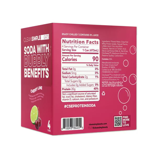 Clean Simple Eats Clear Protein Soda  – 4 Pack, 16 fl oz (473 ml) Cans