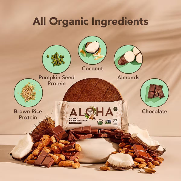 ALOHA Plant-Based Protein Bars – Coconut Chocolate Almond – 14g Protein – 5 Bars (9.88 oz)