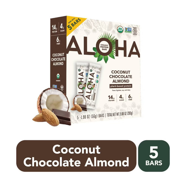 ALOHA Plant-Based Protein Bars – Coconut Chocolate Almond – 14g Protein – 5 Bars (9.88 oz)