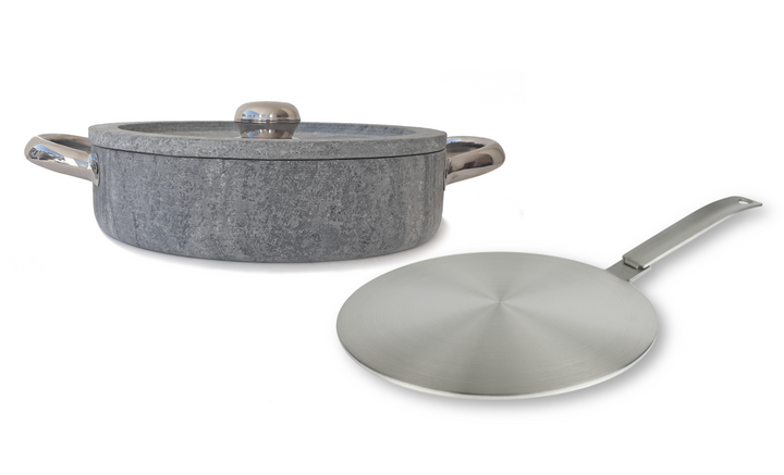 Cookstone Efestus 2.2 L Soapstone Sauté Pan with 24 cm Heat Diffuser Plate – Handmade, Non-stick