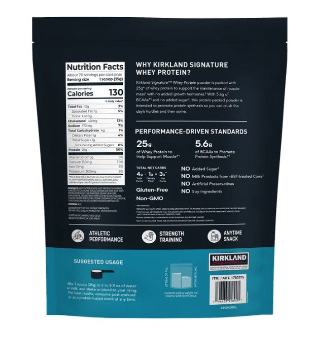 Kirkland Signature Whey Protein Powder Creamy Chocolate 5.4lb – 25g Protein, Low Sugar