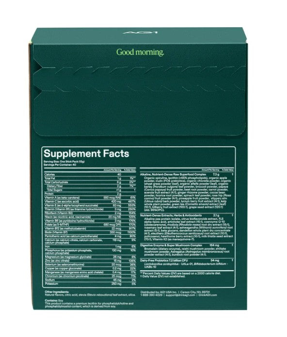 AG1 Daily Greens Powder – Ultimate Daily Whole Food Sourced All in One Greens Supplement Powder Active, 40ct