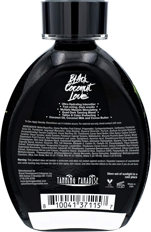 Tanning Paradise Black Coconut Love Tanning Lotion | Coconut Oil | Age-Defying | Tattoo Protecting Formula | Ultra Hydrating Dark Tanning Lotion