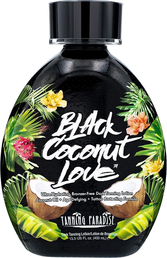 Tanning Paradise Black Coconut Love Tanning Lotion | Coconut Oil | Age-Defying | Tattoo Protecting Formula | Ultra Hydrating Dark Tanning Lotion