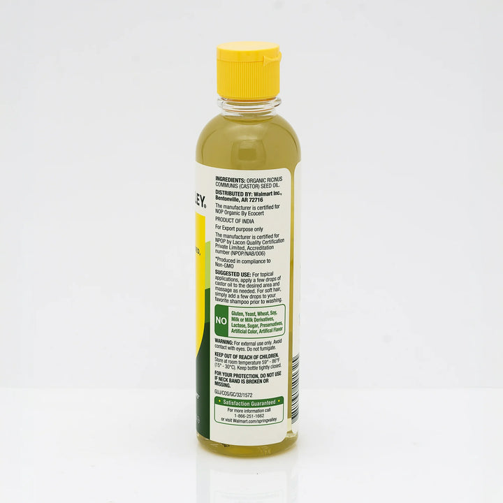 Spring Valley Organic Cold-Pressed Castor Oil 8 fl oz – Unrefined & Hexane-Free for Hair & Skin