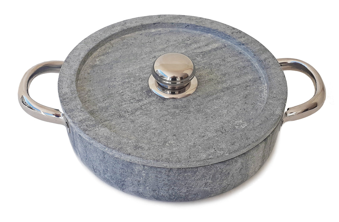 Cookstone Efestus 2.2 L Soapstone Sauté Pan with 24 cm Heat Diffuser Plate – Handmade, Non-stick